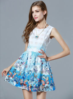 Dresses | Skater Dresses | Sweet Sleeveless Butterfly Pattern Print Dress