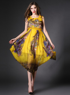 Summer O-Neck Sleeveless Print Maxi Dress