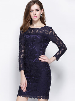Embroidered Mesh Openwork Cocktail Dress