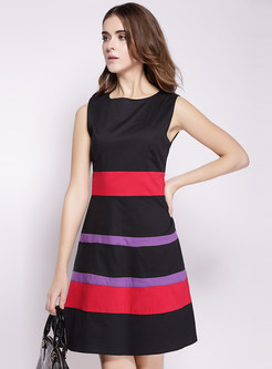 Simple Sleeveless Color Block A-Line Dress