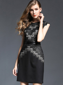 Lace Patch Geometric Black Dress