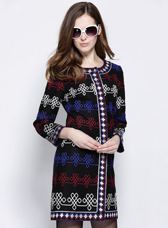 Geometric Embroidery Cotton Blend Coat
