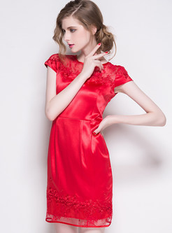 Red Lace Patchwork Short Dress