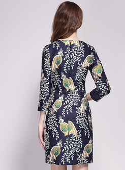 Peacock Embroidery Slim Dress