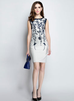 Elegant Sleeveless Print Slim Dress