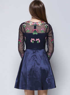 Mesh Embroidery Long Sleeve Dress