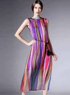 Dresses | Maxi Dresses | Colorful Stripe Drawstring Long Dress
