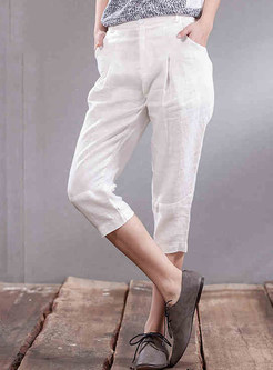 Casual Linen White Cropped Pant