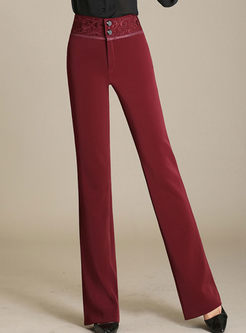 Embroidery Button Flare Pants