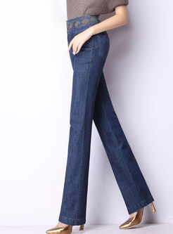 Embroidery Straight Leg Jeans