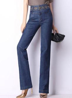 Embroidery Straight Leg Jeans
