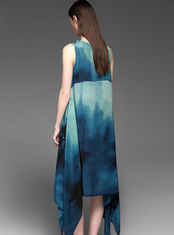 Asymmetric Print Silk Vest Dress