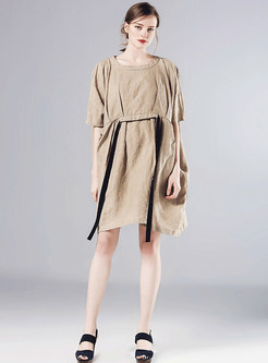 Oversize Causal Patch Linen Dress