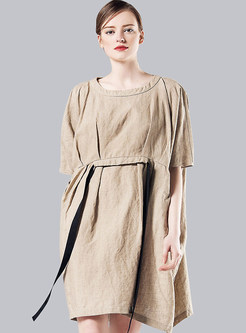 Oversize Causal Patch Linen Dress