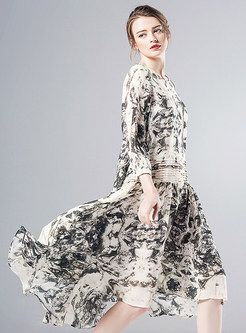 Irregular Print Silk Maxi Dress