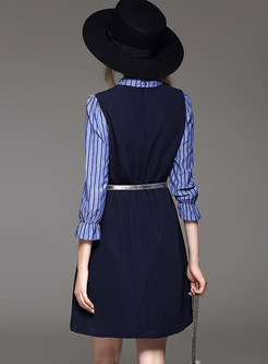 Stripe Contrast Belted Dress