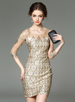 Embroidery Mesh Patch Sequin Dress