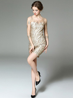 Embroidery Mesh Patch Sequin Dress