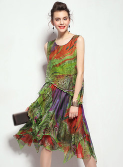 Dresses | Skater Dresses | Asymmetric Floral Print Chiffon Dress