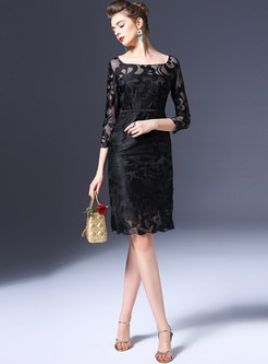Lace Hollow Patch Skinny Dress