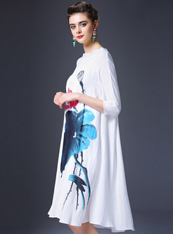 Painted Drawing Cotton Blend Dress