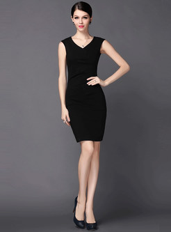 Dresses | Bodycon Dresses | Black V-Neck Zipper Skinny Dress