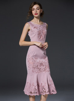 Sleeveless Embroidery Slim Maxi Dress