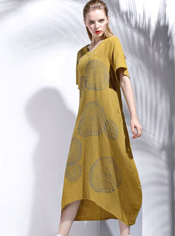 Dresses | Maxi Dresses | Asymmetric Print Linen Dress