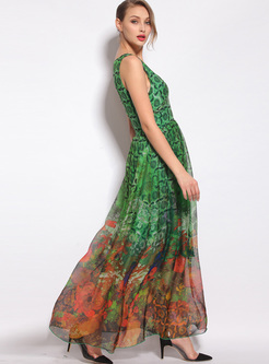 Dresses | Maxi Dresses | V-Neck Print Silk Maxi Dress