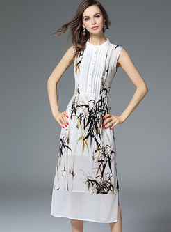 Print Ruffled Silk Dress