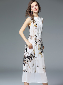 Print Ruffled Silk Dress