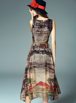 Long Print Silk Dress
