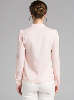 Pink Long Sleeve V-Neck Blouse