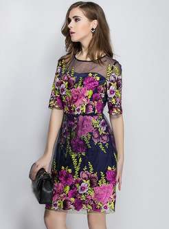 Mesh Embroidery A-Line Dress