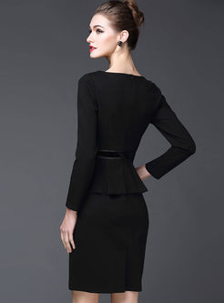 Black Long Sleeve Office Bodycon Dress