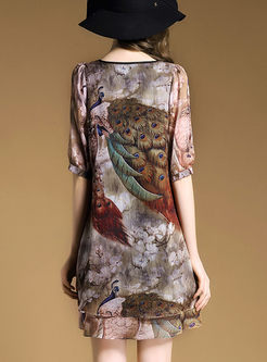 Vintage Peacock-printed Mesh Dress
