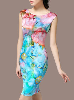Floral Print Vintage silk Bodycon Dress