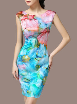 Floral Print Vintage silk Bodycon Dress