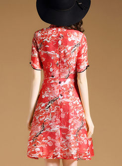 Vintage Red Print Cheongsam Dress