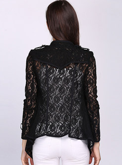 Elegant Lace Patch Black Blazer