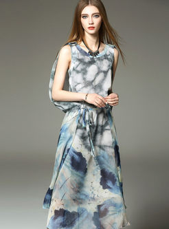 Sleeveless Print Waist Maxi Dress