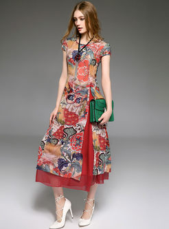 Dresses | Maxi Dresses | Vintage Print Improved Cheongsam Dress