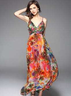 Sexy Floral Print Maxi Dress