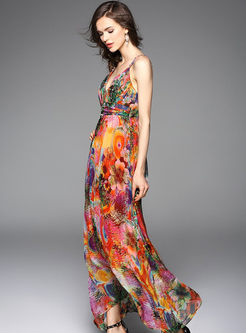 Sexy Floral Print Maxi Dress