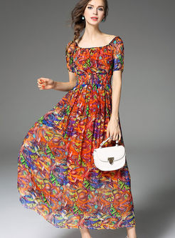Slim Silk Floral Print Maxi Dress