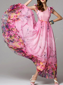 Summer Floral Print Short Sleeve Maxi Dress