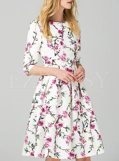 Floral Print Mid Sleeve Aline Dress