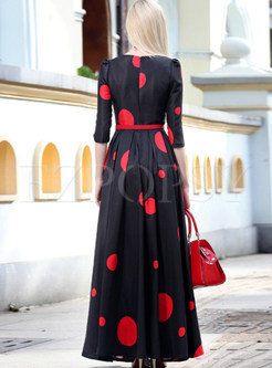 Mid Sleeve Black Dot Maxi Dress