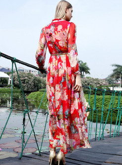 Summer Print Chiffon Long Sleeve Maxi Dress