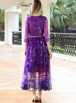 Summer O-Neck Purple Maxi Dress